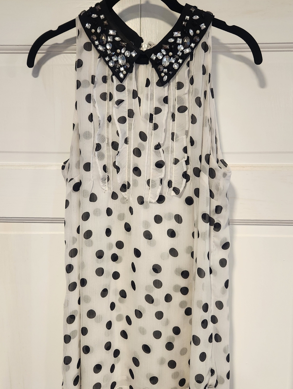 WHBM Polka Dot Sleeveless Top With Removable Embellished Collar